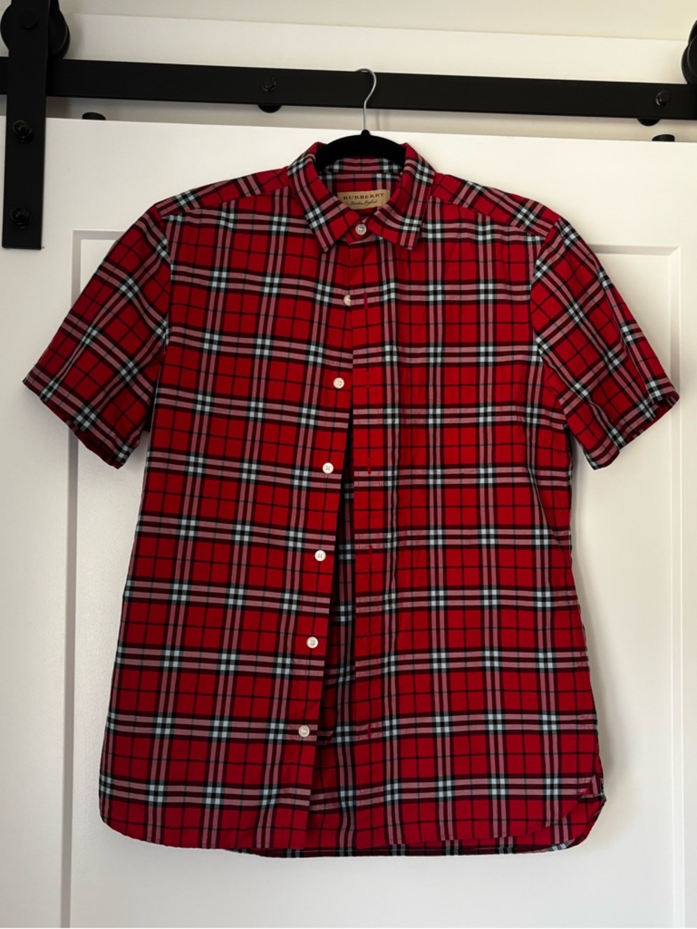 Burberry Red Plaid Short-Sleeve Button-Down Shirt